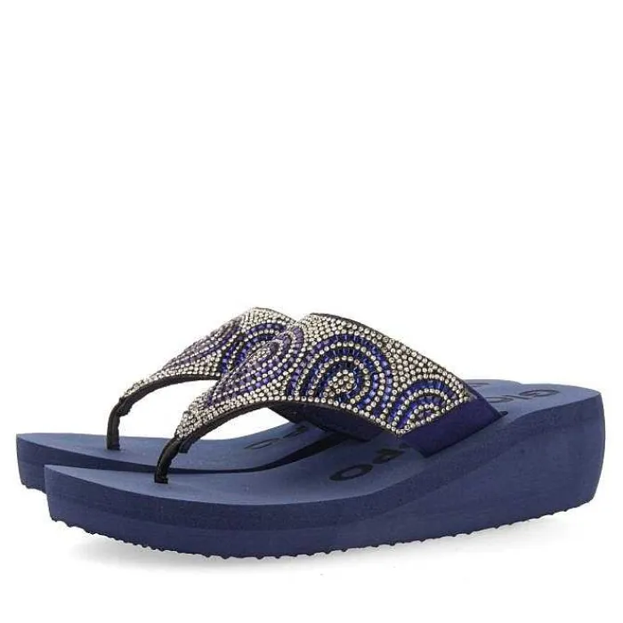 Gioseppo Chancletas<Sandalias De Cuña Azul Marino Con Adornos De Cristal Para Mujer Cudjoe