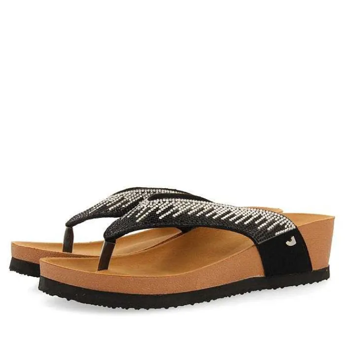 Gioseppo Chancletas<Sandalias De Cuña Con Tira De Pedrerias Negras Para Mujer Isnello