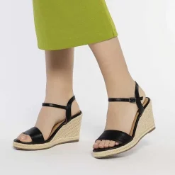 Gioseppo Sandalias Cuña<Sandalias De Cuña De Piel Negra Con Yute Para Mujer Zhepe