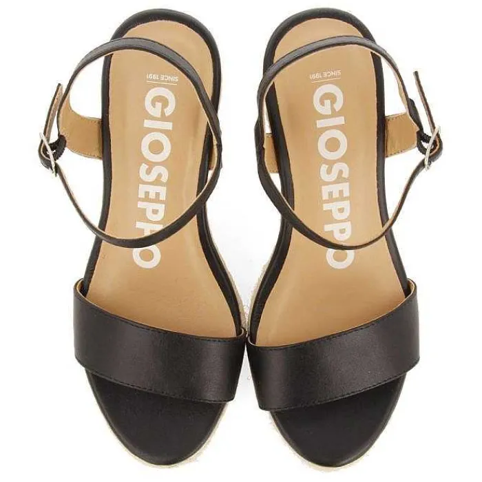 Gioseppo Sandalias Cuña<Sandalias De Cuña De Piel Negra Con Yute Para Mujer Zhepe