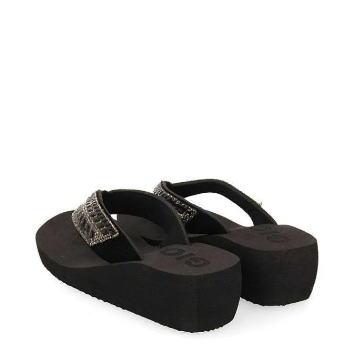 Gioseppo Chancletas<Sandalias De Cuña Negras Con Adornos De Cristal Para Mujer Dispositivos