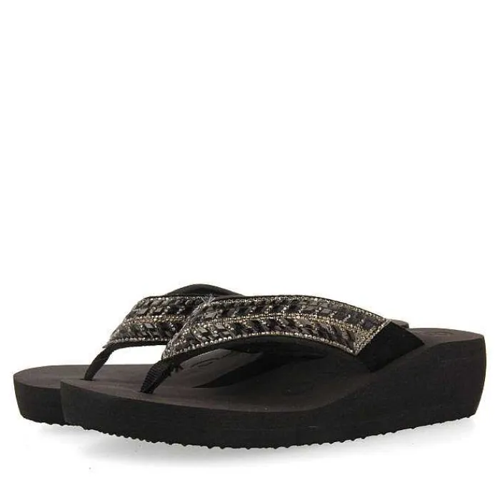 Gioseppo Chancletas<Sandalias De Cuña Negras Con Adornos De Cristal Para Mujer Dispositivos