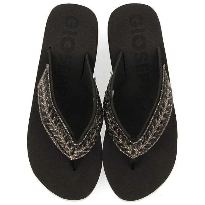 Gioseppo Chancletas<Sandalias De Cuña Negras Con Adornos De Cristal Para Mujer Dispositivos