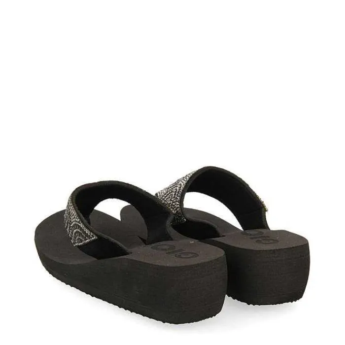 Gioseppo Chancletas<Sandalias De Cuña Negras Con Adornos De Cristal Para Mujer De Buccheri
