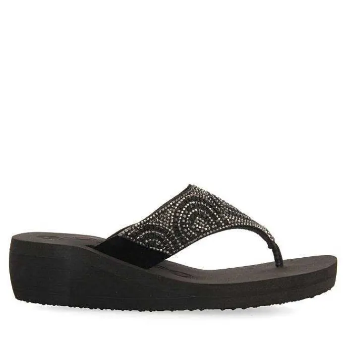 Gioseppo Chancletas<Sandalias De Cuña Negras Con Adornos De Cristal Para Mujer De Buccheri