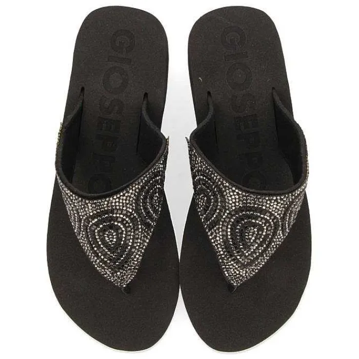 Gioseppo Chancletas<Sandalias De Cuña Negras Con Adornos De Cristal Para Mujer De Buccheri