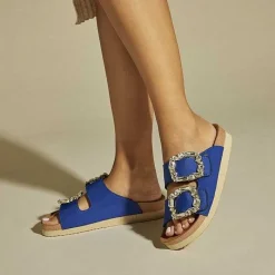 Gioseppo Sandalias Planas<Sandalias De Mujer Estilo Bio Azul Con Adornos De Joya Aderklaa