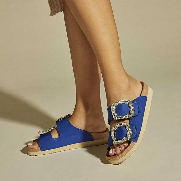 Gioseppo Sandalias Planas<Sandalias De Mujer Estilo Bio Azul Con Adornos De Joya Aderklaa