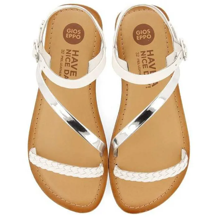 Gioseppo Niñas |Sandalias<Sandalias De Piel Blanca Con Detalles Trenzados Y Metalizados Para Nina Y Nino Helix