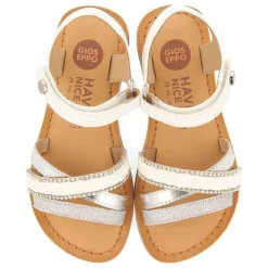 Gioseppo Niñas |Sandalias<Sandalias De Piel Blanca Con Trenzado De Rafia, Brillos Y Accesos Metalizados Para Nina Y Nino Siletz