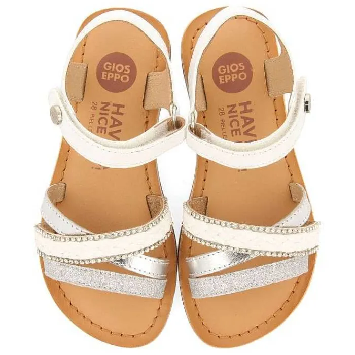 Gioseppo Niñas |Sandalias<Sandalias De Piel Blanca Con Trenzado De Rafia, Brillos Y Accesos Metalizados Para Nina Y Nino Siletz