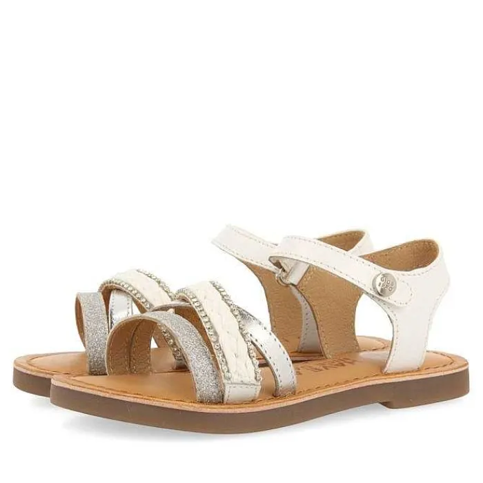 Gioseppo Niñas |Sandalias<Sandalias De Piel Blanca Con Trenzado De Rafia, Brillos Y Accesos Metalizados Para Nina Y Nino Siletz
