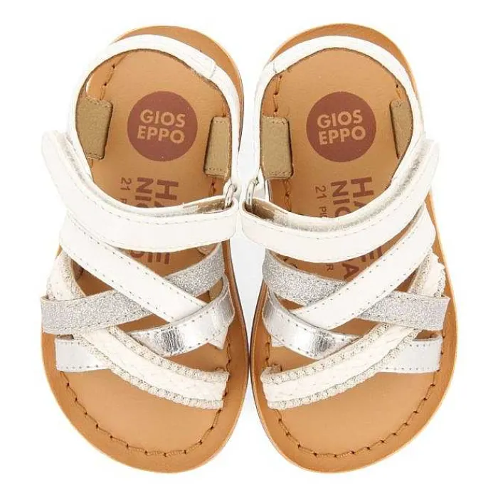 Gioseppo Bebe |Sandalias Bebe Nina<Sandalias De Piel Blanca Con Bordados En Rafia, Brillos Y Accesos Metalicos Para Bebe Ilok