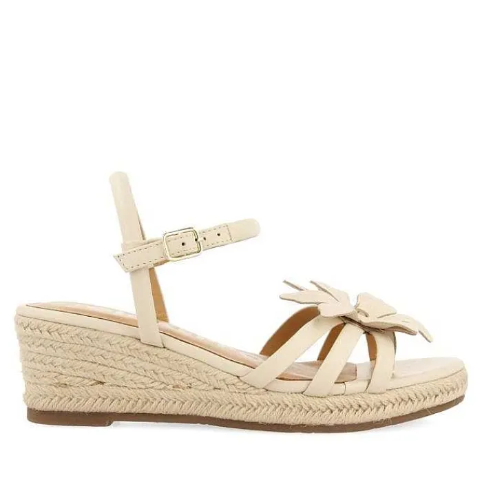 Gioseppo Sandalias Cuña<Sandalias De Piel Blanco Rojo Con Adornos De Flores Y Cuña De Yute Para Mujer Samsula