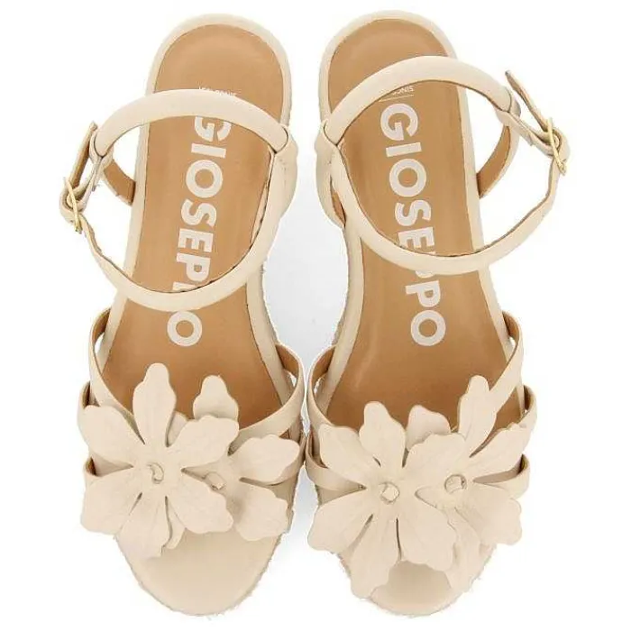 Gioseppo Sandalias Cuña<Sandalias De Piel Blanco Rojo Con Adornos De Flores Y Cuña De Yute Para Mujer Samsula