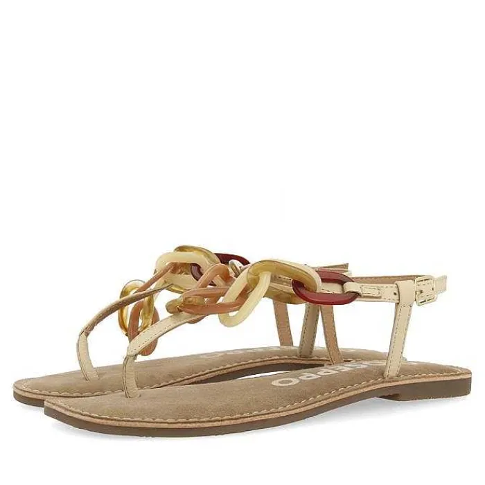 Gioseppo Sandalias Planas<Sandalias De Piel Blanco Rojo Con Detalle Enlaces Multicolor Para Mujer Medley