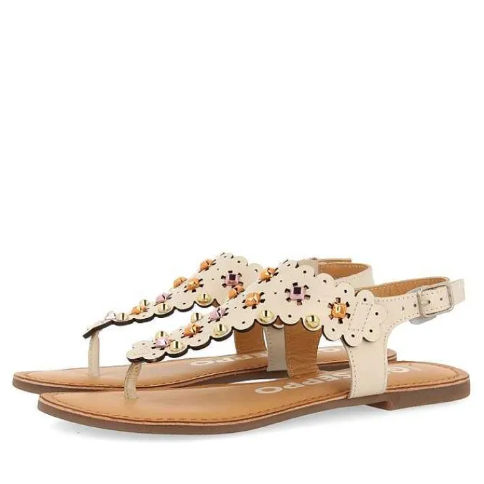 Gioseppo Sandalias Planas<Sandalias De Piel Con Decoracion De Flores En Blanco Rojo Para Mujer Preloj