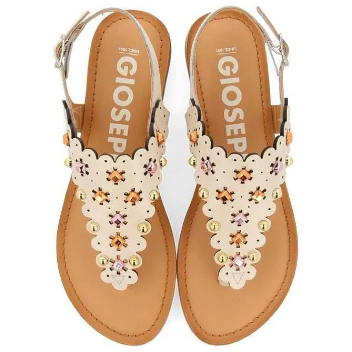 Gioseppo Sandalias Planas<Sandalias De Piel Con Decoracion De Flores En Blanco Rojo Para Mujer Preloj