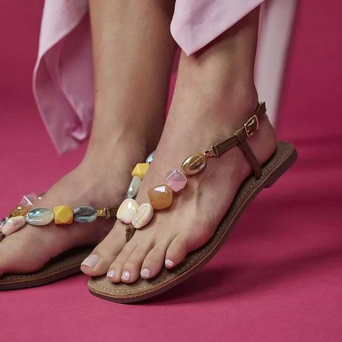 Gioseppo Sandalias Planas<Sandalias De Piel Con Piedras Multicolor Para Mujer Karlovac
