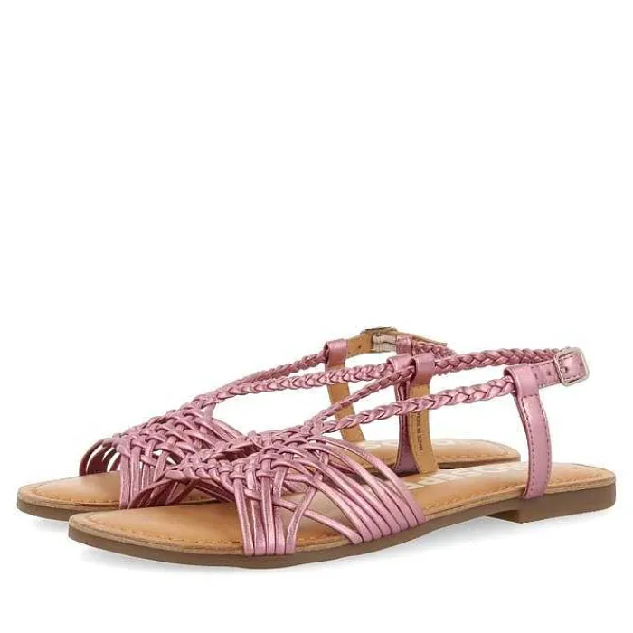 Gioseppo Sandalias Planas<Sandalias De Piel Con Tirantes Cruzados Rosa Para Mujer Aidone