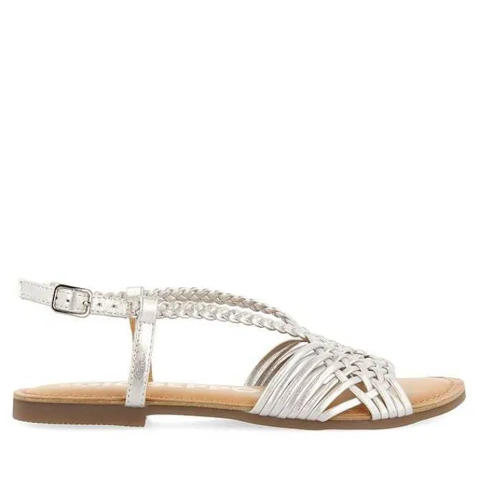 Gioseppo Sandalias Planas<Sandalias De Piel Con Tirantes Cruzados Plata Para Mujer Aidone
