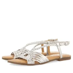 Gioseppo Sandalias Planas<Sandalias De Piel Con Tirantes Cruzados Plata Para Mujer Aidone