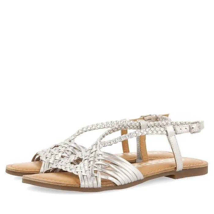 Gioseppo Sandalias Planas<Sandalias De Piel Con Tirantes Cruzados Plata Para Mujer Aidone