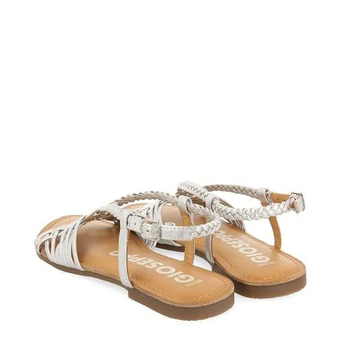 Gioseppo Sandalias Planas<Sandalias De Piel Con Tirantes Cruzados Plata Para Mujer Aidone