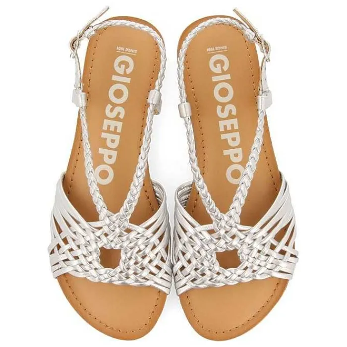 Gioseppo Sandalias Planas<Sandalias De Piel Con Tirantes Cruzados Plata Para Mujer Aidone