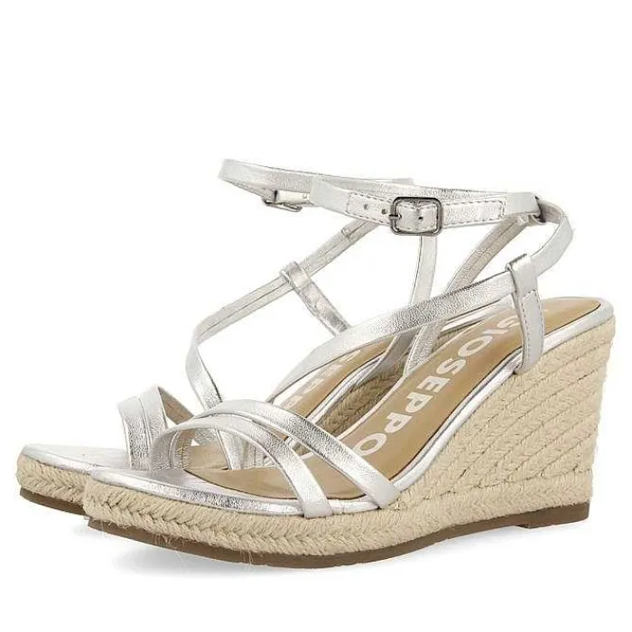 Gioseppo Sandalias Cuña<Sandalias De Piel Con Tirantes Y Cuña Alta De Yute Plata Para Mujer Orikum