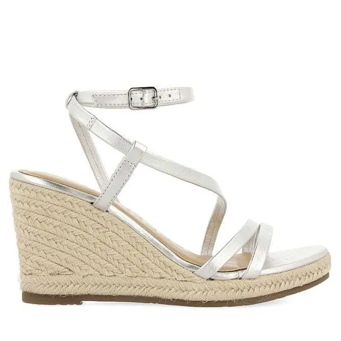 Gioseppo Sandalias Cuña<Sandalias De Piel Con Tirantes Y Cuña Alta De Yute Plata Para Mujer Orikum
