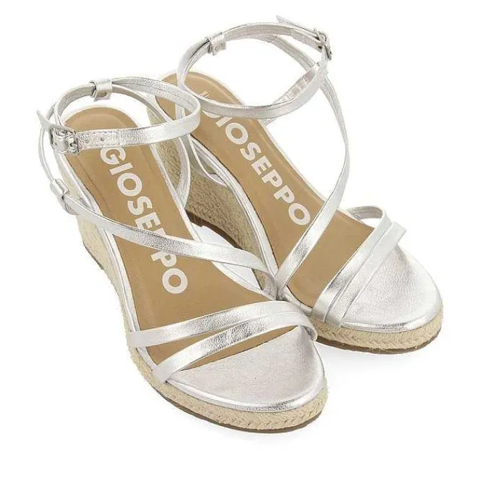 Gioseppo Sandalias Cuña<Sandalias De Piel Con Tirantes Y Cuña Alta De Yute Plata Para Mujer Orikum