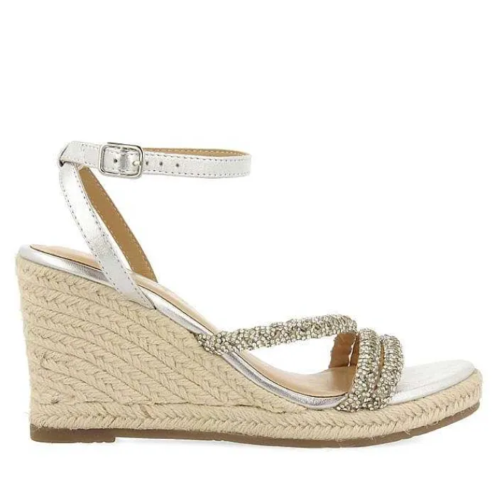 Gioseppo Sandalias Cuña<Sandalias De Piel Con Tirantes Plata Con Joyeria Y Cuña Alta De Yute Para Mujer Menfi