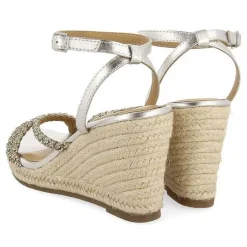 Gioseppo Sandalias Cuña<Sandalias De Piel Con Tirantes Plata Con Joyeria Y Cuña Alta De Yute Para Mujer Menfi