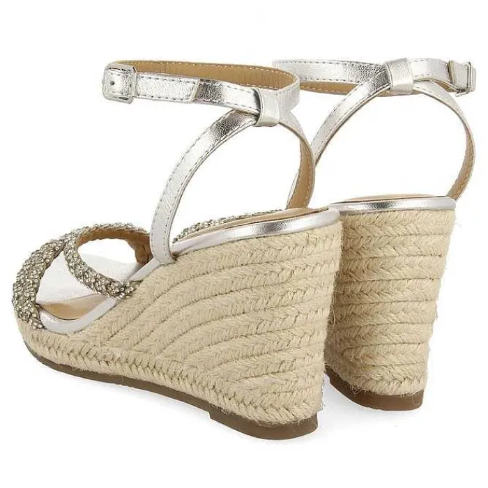 Gioseppo Sandalias Cuña<Sandalias De Piel Con Tirantes Plata Con Joyeria Y Cuña Alta De Yute Para Mujer Menfi