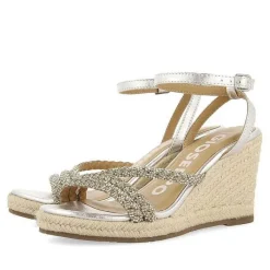 Gioseppo Sandalias Cuña<Sandalias De Piel Con Tirantes Plata Con Joyeria Y Cuña Alta De Yute Para Mujer Menfi