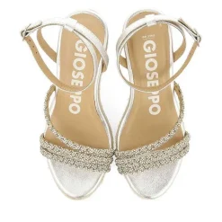 Gioseppo Sandalias Cuña<Sandalias De Piel Con Tirantes Plata Con Joyeria Y Cuña Alta De Yute Para Mujer Menfi