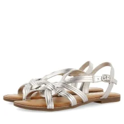 Gioseppo Sandalias Planas<Sandalias De Piel Con Tirantes Cruzados Plata Para Mujer Golaj