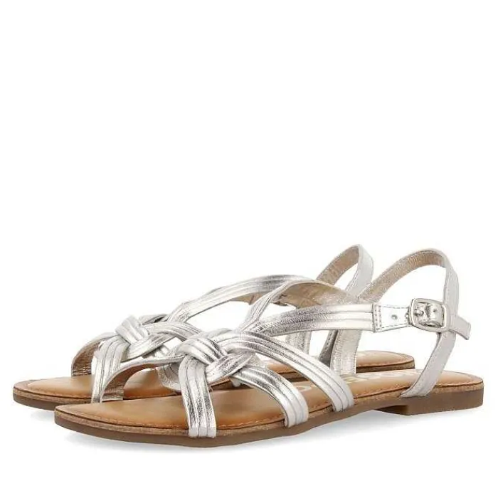 Gioseppo Sandalias Planas<Sandalias De Piel Con Tirantes Cruzados Plata Para Mujer Golaj
