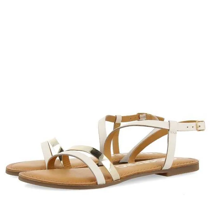 Gioseppo Sandalias Planas<Sandalias De Piel Con Tiras Blancas Y Metalicas Para Mujer Bargeme