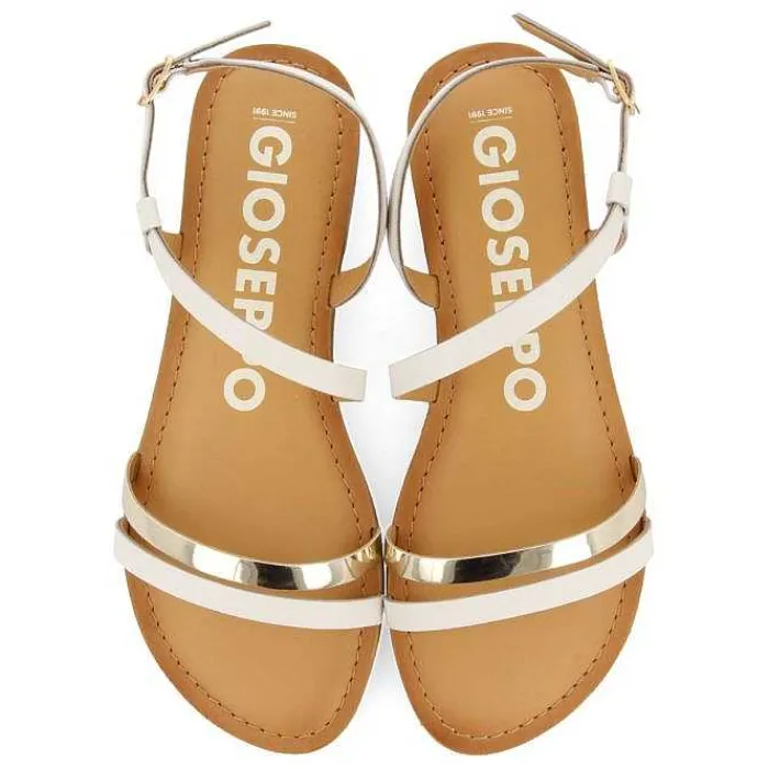 Gioseppo Sandalias Planas<Sandalias De Piel Con Tiras Blancas Y Metalicas Para Mujer Bargeme