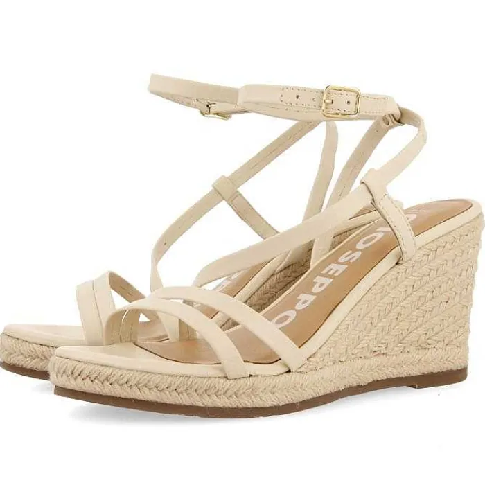 Gioseppo Sandalias Cuña<Sandalias De Piel Con Tirantes Y Cuña Alta De Yute Blanco Rojo Para Mujer Orikum
