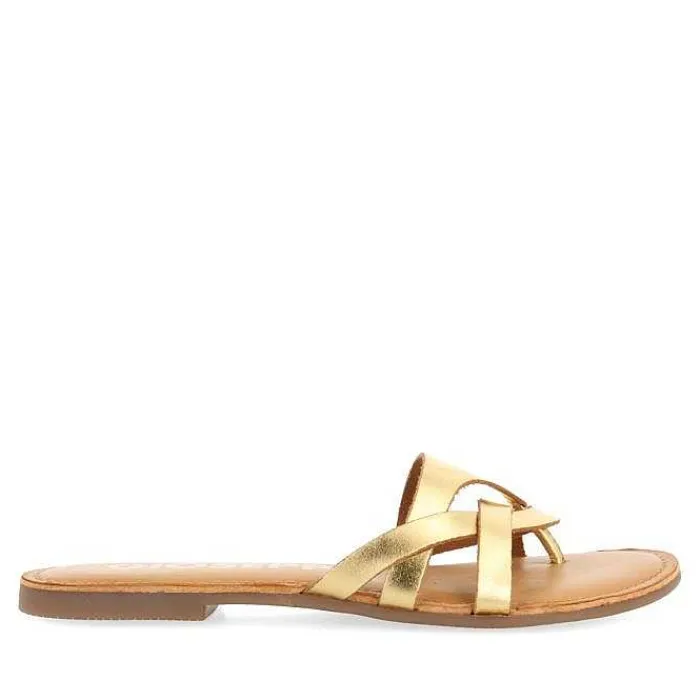 Gioseppo Sandalias Planas<Sandalias De Piel Con Tiras Dorada Para Mujer Cayuse