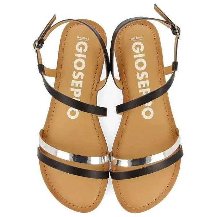 Gioseppo Sandalias Planas<Sandalias De Piel Con Tiras Negras Y Metalicas Para Mujer Bargeme