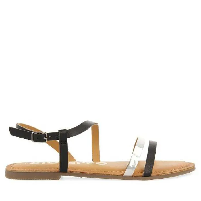 Gioseppo Sandalias Planas<Sandalias De Piel Con Tiras Negras Y Metalicas Para Mujer Bargeme