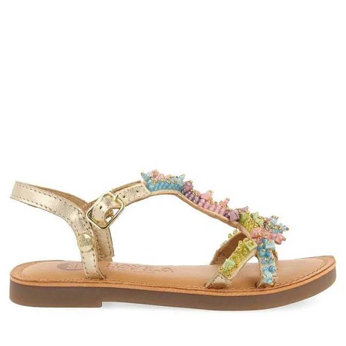 Gioseppo Niñas |Sandalias<Sandalias De Piel Dorada Con Adornos De Cuentas Multicolor Para Nina Y Nino Tice