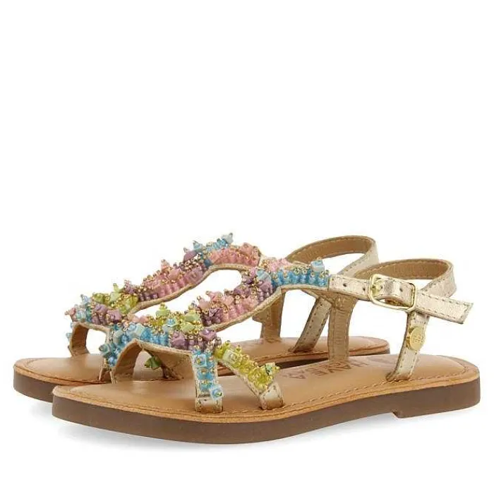 Gioseppo Niñas |Sandalias<Sandalias De Piel Dorada Con Adornos De Cuentas Multicolor Para Nina Y Nino Tice
