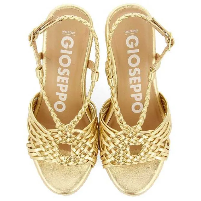 Gioseppo Sandalias Cuña<Sandalias De Piel Dorada Con Tiras Y Cuña Alta De Yute Para Mujer Glide