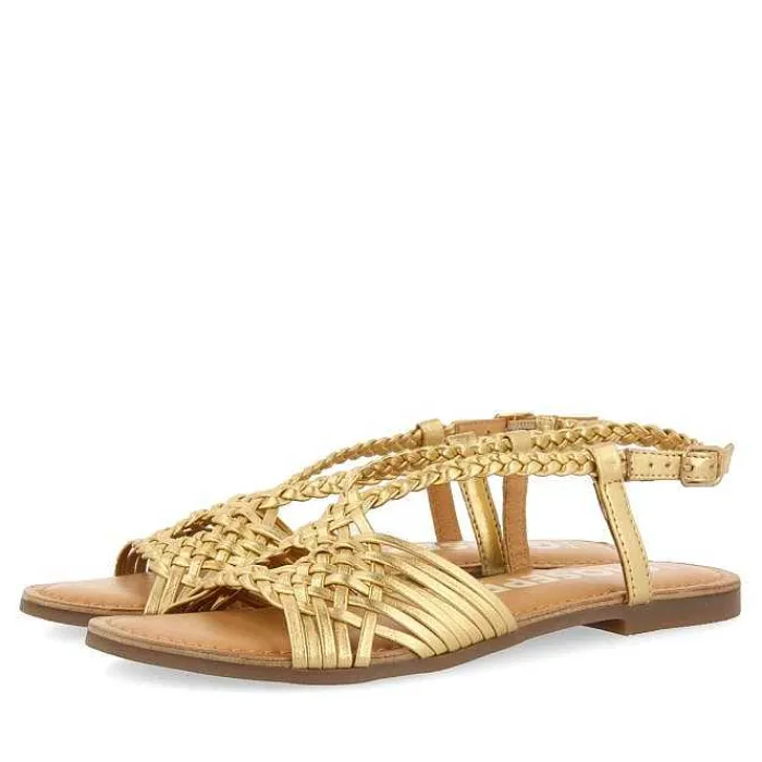 Gioseppo Sandalias Planas<Sandalias De Piel Dorada Con Tirantes Cruzados Para Mujer Aidone