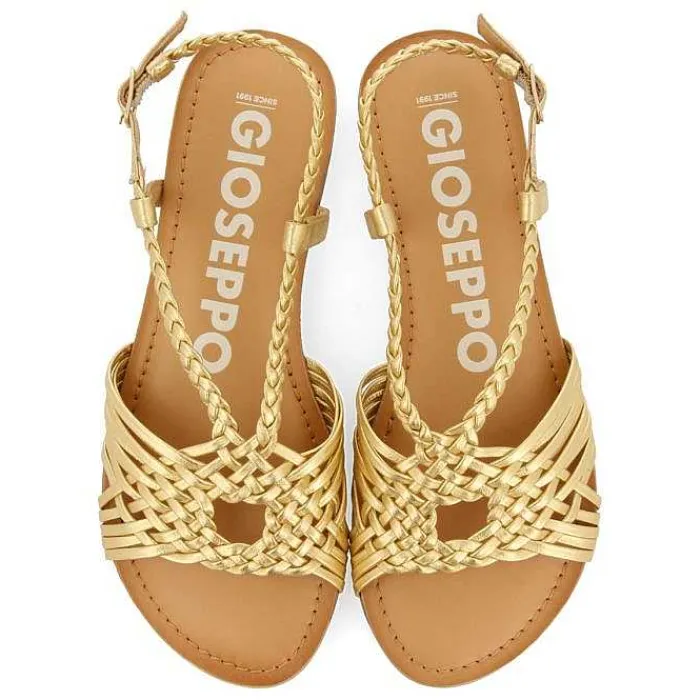 Gioseppo Sandalias Planas<Sandalias De Piel Dorada Con Tirantes Cruzados Para Mujer Aidone